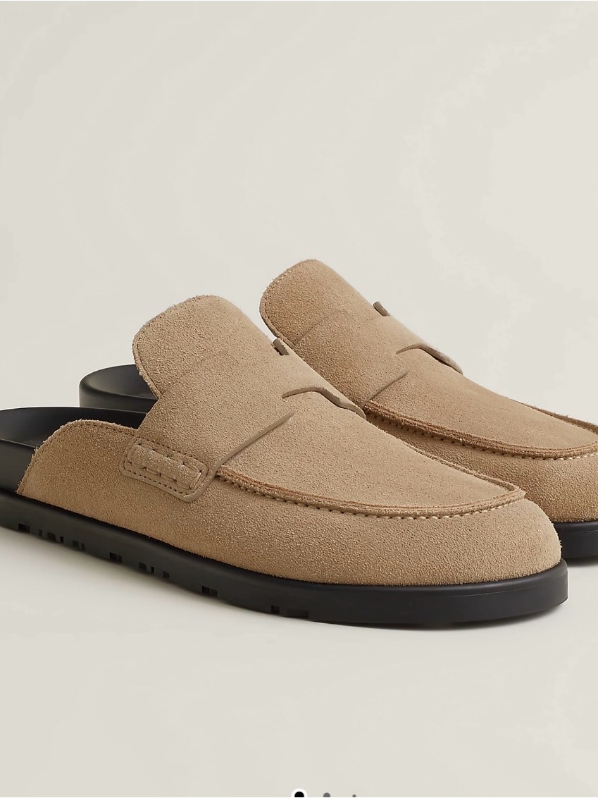 Hermes Beige Suede Go Mules